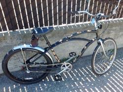 navy blue and chrome hot-rod "tattoo" bike refurbished
