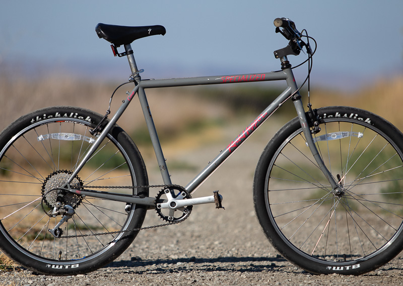Ready to Cruise Gravel: A vintage Specialized Rockhopper with 1x drivetrain and BMX-style handlebars.